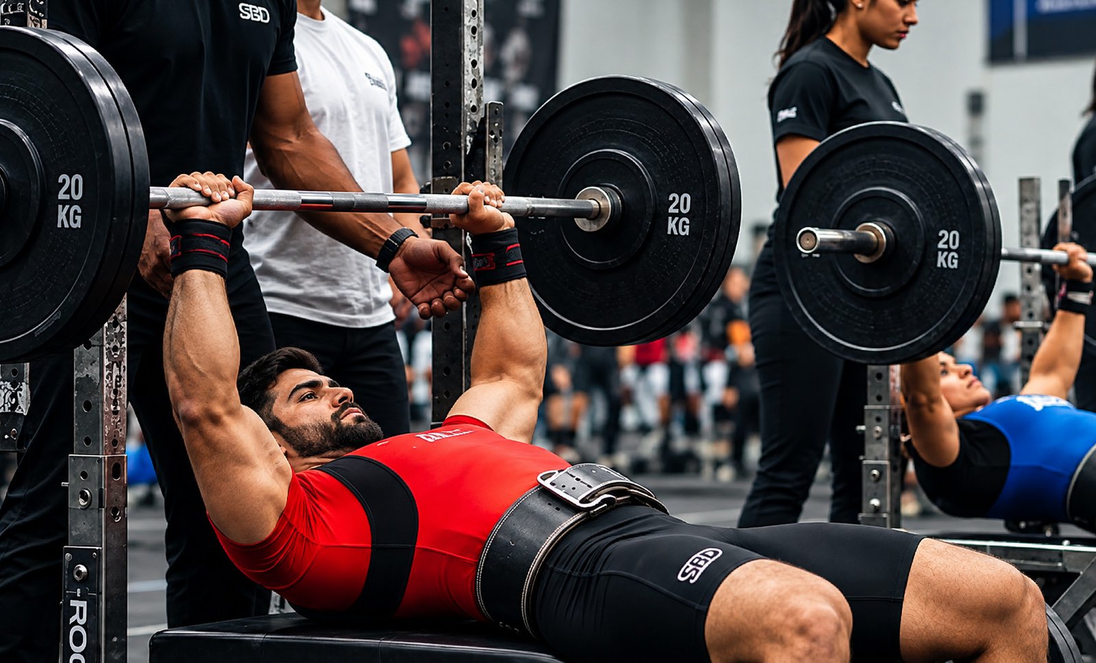 Athlete locked in a bench press attempt